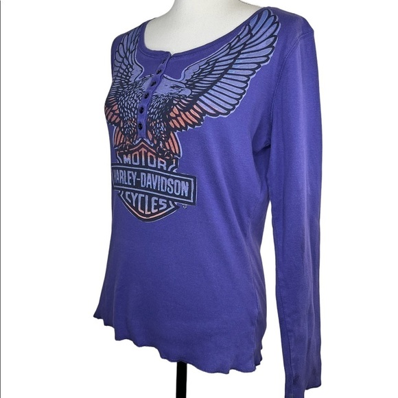 Harley-Davidson Motorcycle Biker Eagle Purple Long Sleeve Shirt - Picture 3 of 9